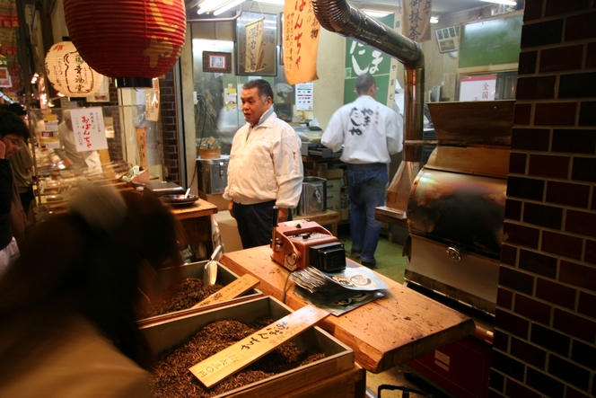 In Kyoto, a Japanese tea shop in a covered marked