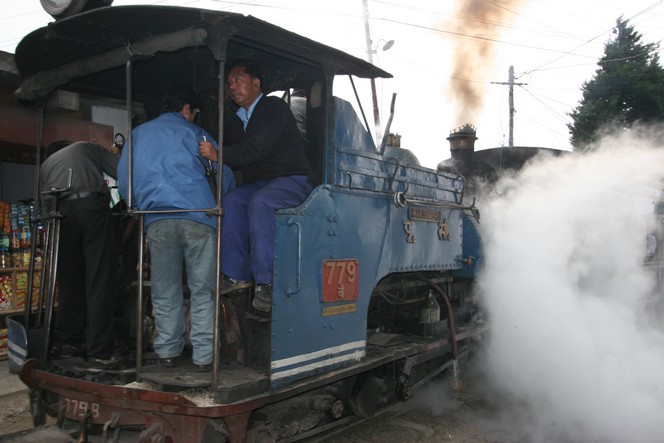 The little Darjeeling train manoeuvring in the street